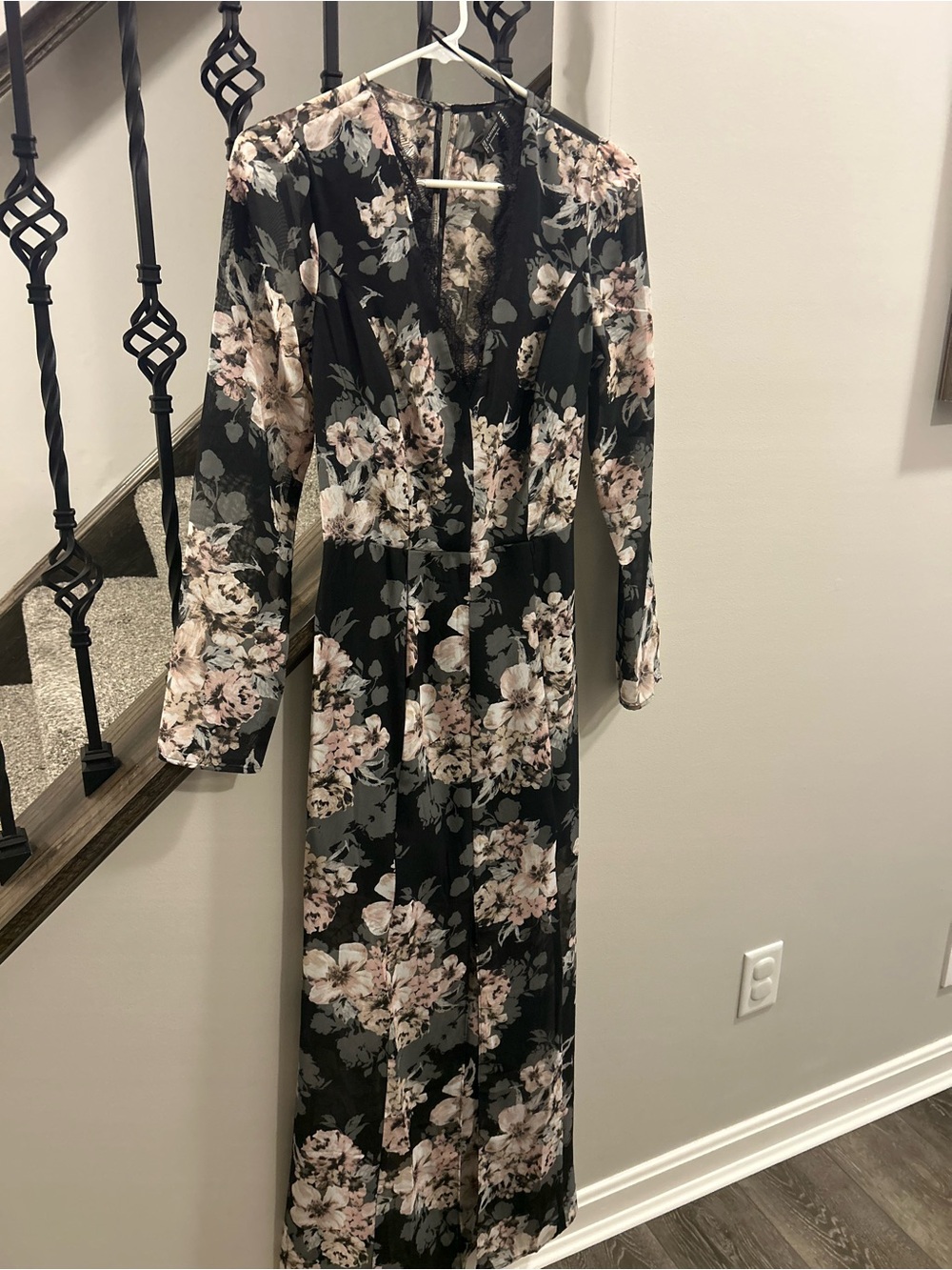 Forever 21 Black Maxi Dress with Pink Floral Print